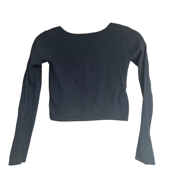 Zara Cropped Ribbed Stretch Tee Scooped Neck Black Size Large - Picture 3 of 4